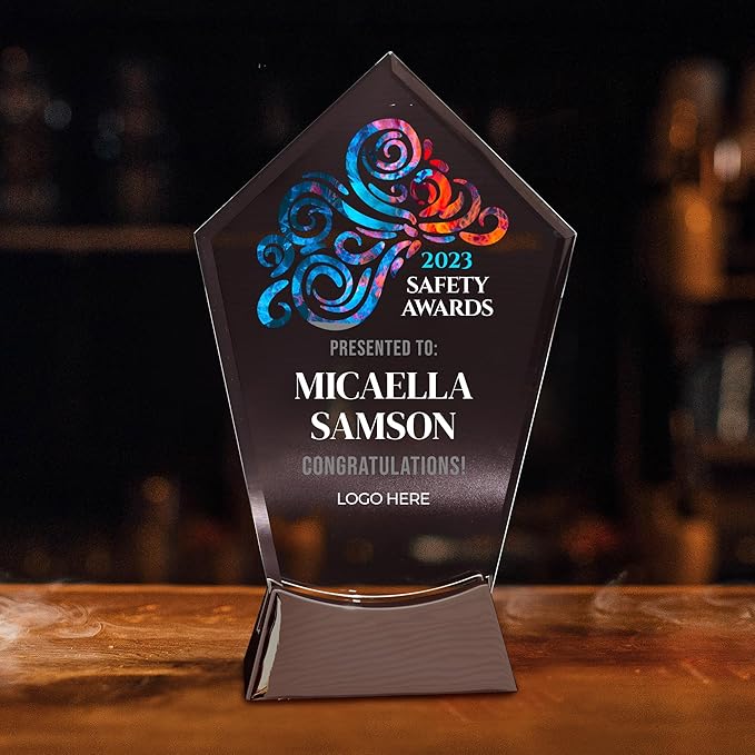 7 1/2" Personalized Glass Plaque for Awards and Trophies, Custom Award for Employee of the Month, Retirement, Leadership and Appreciation Gift J Awards (D1)