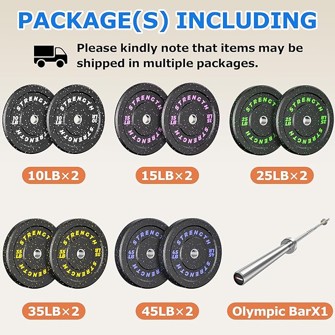 XDDIAS 2-Inch Bumper Plates, Barbell Rubber Olympic Weight Plates Set for Home Gym Strength Training, 20-260lbs, Multiple Options