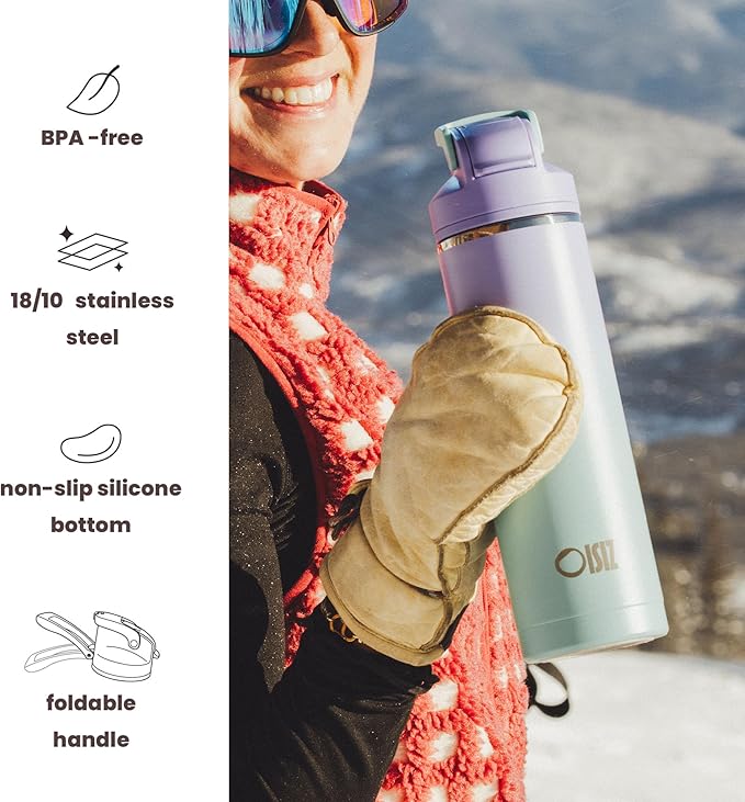 OISIZ Insulated Water Bottle 24 oz with 2 in 1 Spout and Straw Lid,One Click Safety Lock,100% Leakproof,Keep Cold 24H,Vacuum Stainless Steel Water Bottle for School,Travel and Sports,Dishwasher Safe