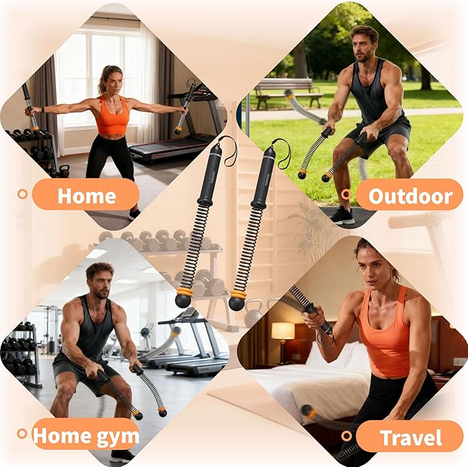 Adjustable Ropeless Battle Ropes for Home Gym for Men & Women, Heavy Duty Cordless Battle Rope with Storage Bag,Exercise Ropes with Variable Resistance, Strength & Low-Impact Cardio for HIIT(Black)
