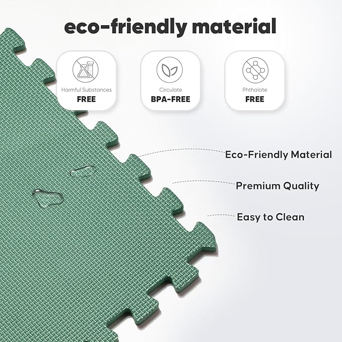 Home Gym Mat, Puzzle Exercise Mat, EVA Interlocking Foam Floor Tiles for Home Workout Equipment and Kids' Play Areas - Blue, 24 in x 24 in x ½ in - (Green, 24 Pack(96 SQ FT))