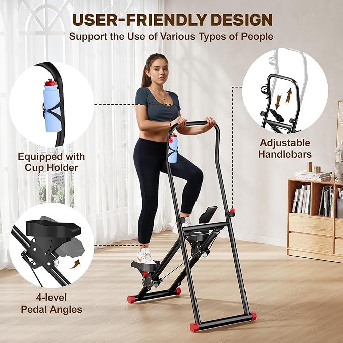 Stair Stepper for Home Gym Exercise, Compact Folding Cardio Stair Climber for Full-Body Workout, Vertical Climber Machine, Extended Step Range