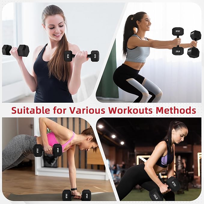 Rubber Encased Hex Weights Dumbbells Set of 5 – 50 lb Pair | Cast Iron Hand Weights with Anti-Slip Grip for Home Gym Strength Training