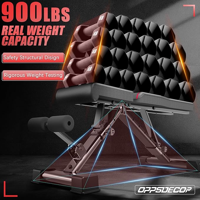 OPPSDECOR Adjustable Weight Bench, Easy Assembly Fast Folding Workout Bench, Space Saving Weight Benches Incline Decline Flat Utility Bench Press Bench for Home Gym Strength Training