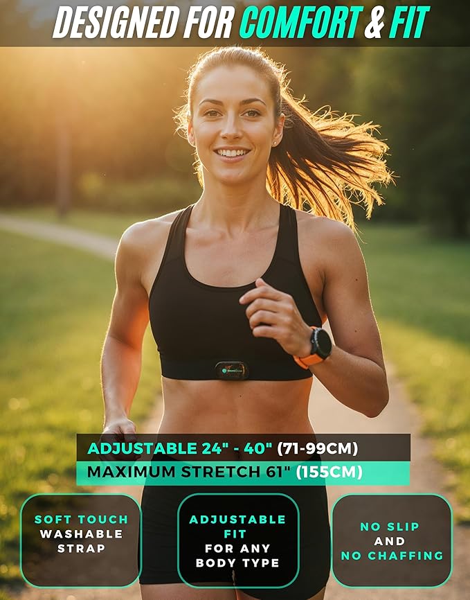 Powr Labs Bluetooth and ANT+ Heart Rate Monitor Chest Strap - All Day Comfort, Easy Connectivity - Compatible with Polar, Garmin, Peloton, Wahoo