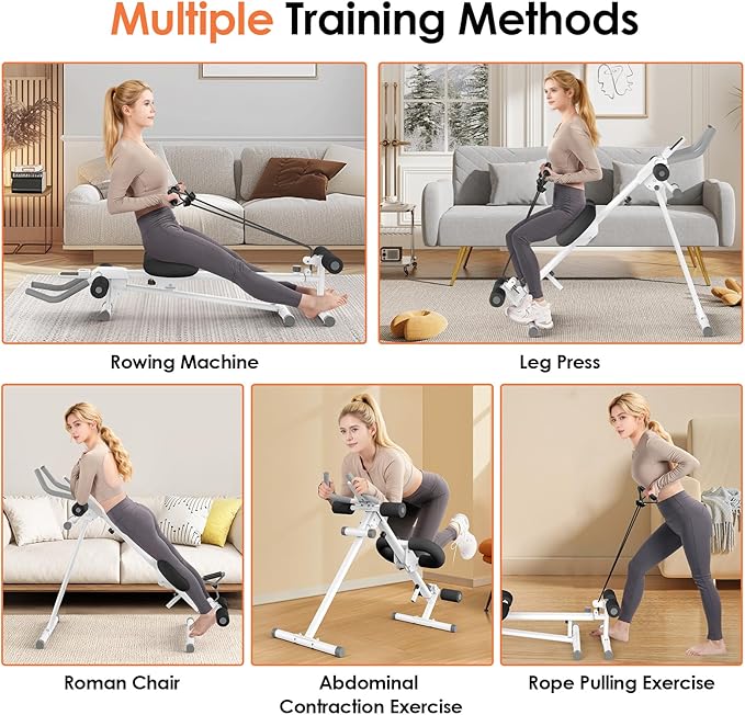 Adjustable Ab Trainer Machine for Home Gym Workout Equipment,5-in-1 Exercise Equipment: Rowing Machine, Leg Press Machine,Ab Glider Machine,Roman Chair,Resistance Band with Handles