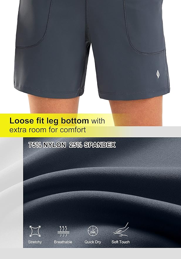 SANTINY Women's 6'' Athletic Long Shorts with 4 Pockets High Waisted Bermuda Shorts for Women Walking Running Casual