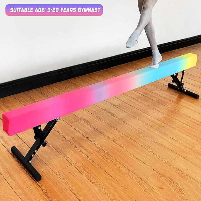 MARFULA Adjustable Balance Beam 8 ft Gymnastic Beam Adjustable Height for Kids and Teenage of All Gymnastic Levels, Gymnastic Training Beam Gymnastic Equipment for Athlete Home and Gym Club Use