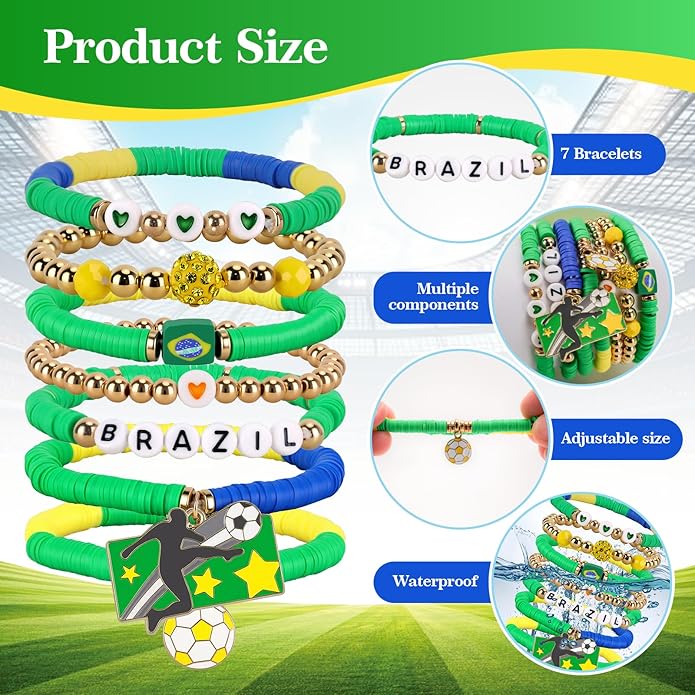 Soccer Bracelet For Women, Game Day Mom Accessories & Outfits Sports Jewelry Fans Gifts, Charm Beaded Stretch Bracelets Essentials Team Gear