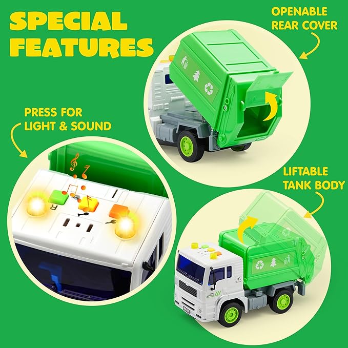 JOYIN 4 Pcs 7" Long Vehicle Toy Set, Toddlers Cars with Lights and Siren Sound, Including Play Police Car, School Bus, Garbage Truck, Ambulance, Birthday Christmas Party Gifts Toys for Boys 3-5