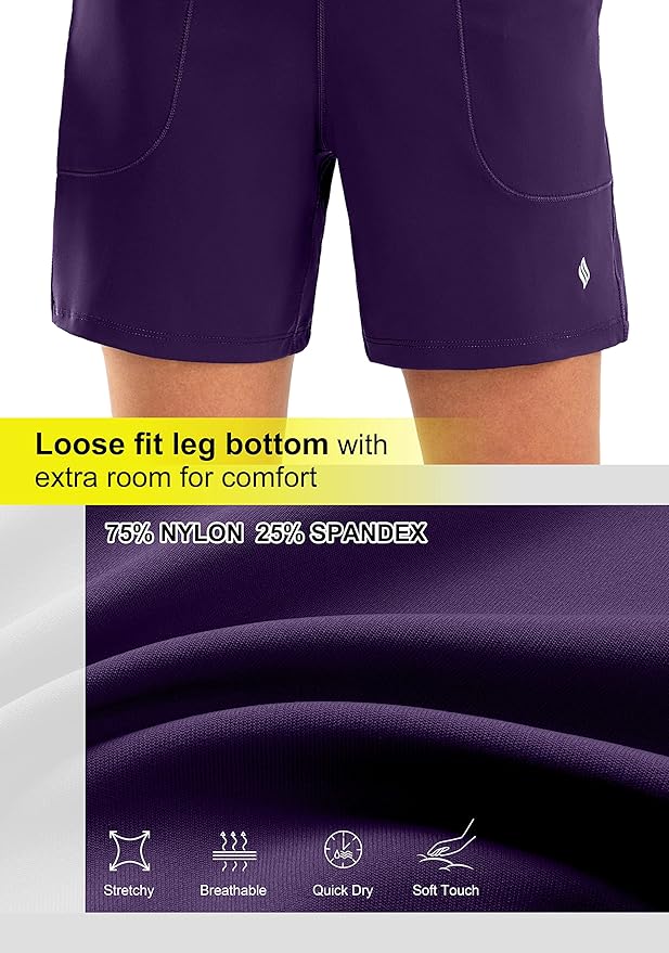 SANTINY Women's 6'' Athletic Long Shorts with 4 Pockets High Waisted Bermuda Shorts for Women Walking Running Casual