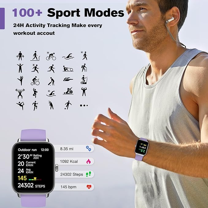 Fitpolo Smart Watch for Women,1.8” Touchscreen, Bluetooth Call, Alexa Built-in,24/7 Heart Rate, SpO2 Monitor, Step Counting, Sleep Tracking, IP68 Waterproof Fitness Tracker Watch for Android iPhone