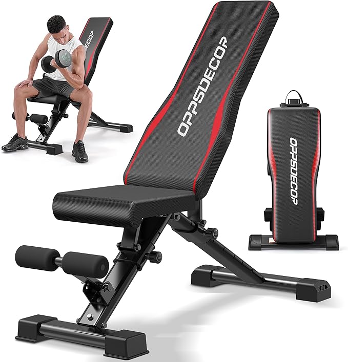 OPPSDECOR Adjustable Weight Bench, Easy Assembly Fast Folding Workout Bench, Space Saving Weight Benches Incline Decline Flat Utility Bench Press Bench for Home Gym Strength Training