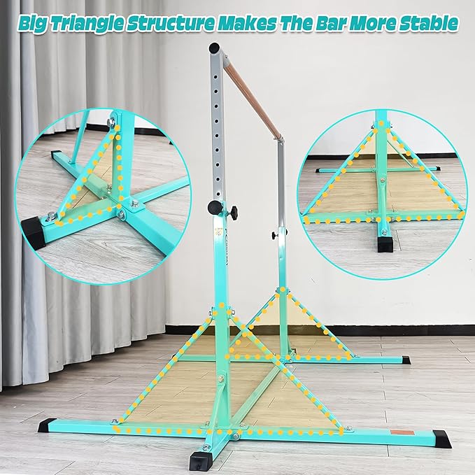 Gymnastics Bar for Kids Ages 3-15, 35" to 60" Adjustable Height, 4FT Wide Base - Professional Kip Bar with 360° Stability & Fiberglass Crossbar, Easy Fold&Solid Design for Home Training