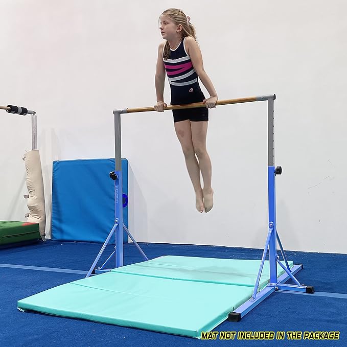 Gymnastics Bar for Kids Ages 3-15, 35" to 60" Adjustable Height, 4FT Wide Base - Professional Kip Bar with 360° Stability & Fiberglass Crossbar, Easy Fold&Solid Design for Home Training