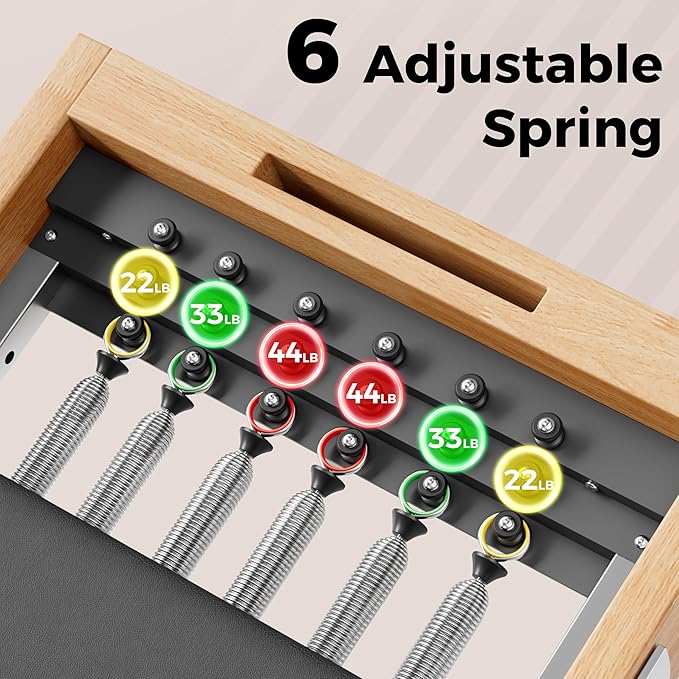 DELAVIN Pilates Reformer with Tower, Pilates Machines with Springs, Sitting Box, Jump Board and Accessories, Solid Wooden Pilates Equipment for Studio, Gym and Home Workout