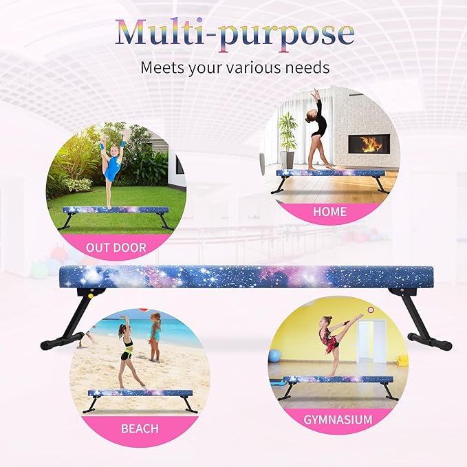 EL&IT·Wings 6ft/8ft Gymnastic Balance Beam, Adjustable High and Low Level Floor Beam - Highly Stable - Gym Practice Training Equipment for Kids Children Girls Home