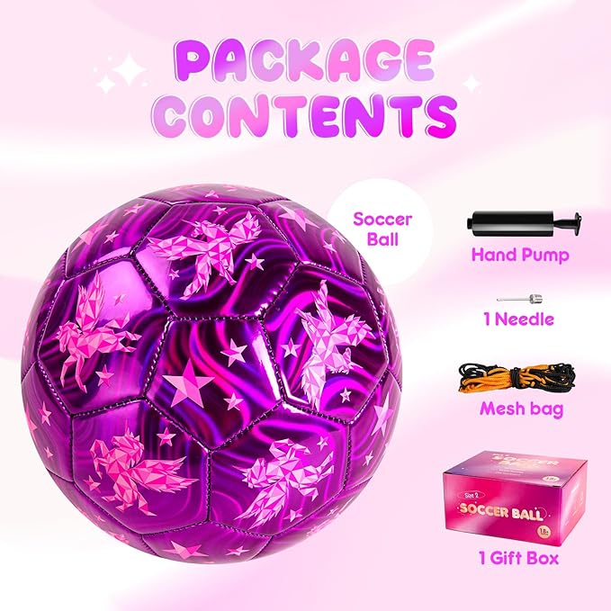 Soccer Ball Size 4 Size 3 Size 2 with Pump Deflated - Glitter Unicorn Dinosaur Toys for Toddler Kids - Sports & Outdoors Games - Christmas Stocking Stuffers Birthday Gifts for Boys Girls 1-3 3-8 8-12