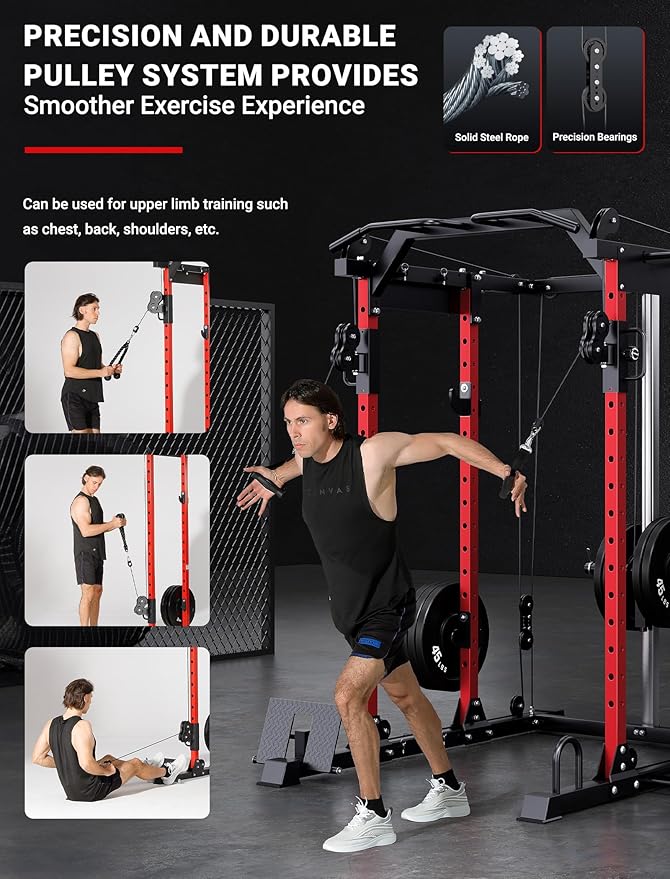 YOLEO Smooth Dual Pulley System Power Cage, 1700LBS Adjustable Cable Crossover Power Rack, Multi-Functional Squat Rack for Home Gym