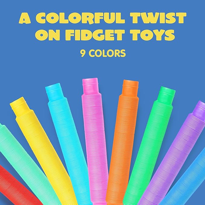 JOYIN 9 Pack Pop Tubes, Sensory Toys (Large) Fidget Toys Party Favors - 9 Colors, Creativity Learning & Fun for Toddler Kids - Perfect for Party, Goodie Bags Stuffers, Classroom School Reward