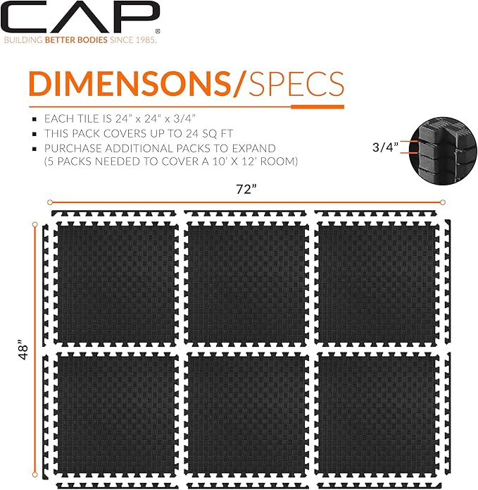 CAP Barbell Interlocking EVA Foam Exercise Puzzle Mat Home Gym Flooring | Multiple Options
