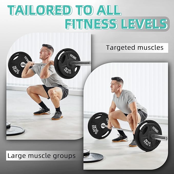 Fitvids Olympic 2-Inch Cast Iron Barbell Set, Including 255 Pounds Weight Plates Set with 7FT Olympic Bar (300 Pounds Total), Multiple Packages