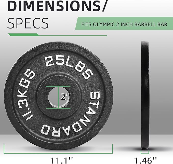 Fitvids 2-Inch Olympic Cast Iron Weight Plate for Strength Training & Weightlifting, Multiple Sizes