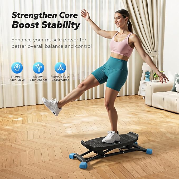 MERACH Balance Board for adults, Mini Stepper with Resistance Bands, Portable Wobble Board Featuring LCD Monitor, 300 lbs Capacity Ski Balance Trainer for Full Body Workout at home gym