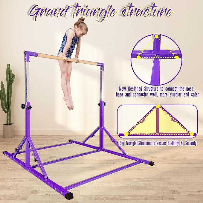 PreGymnastic Foldable Gymnastics Bar, 6FT Horizontal Bars, Folding Training Bar for Kids Ages 3-18, Weight Limit 500 LB, Adjustable kip Bar,Home Gym Equipment Indoor