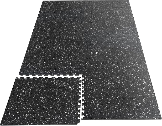 HAPBEAR 0.56'' Thick 12 Pcs 48 Sq Ft Exercise Equipment Mats - High-Density Rubber Top EVA Foam Interlocking Mats, 24x24in Tiles, Heavy-Duty Treadmill Mat for Hardwood Floors, Home Gym Mat