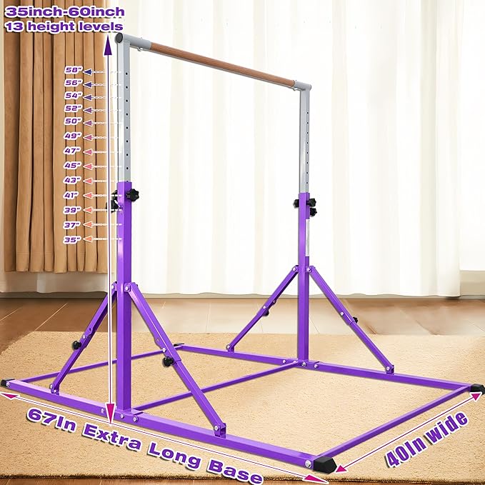 PreGymnastic Foldable Gymnastics Bar, 5.6FT Folding Horizontal Bars for Kids Ages 3-12, Weight Limit 350 LBS, Adjustable kip Bar, Children Home Gym Equipment Indoor