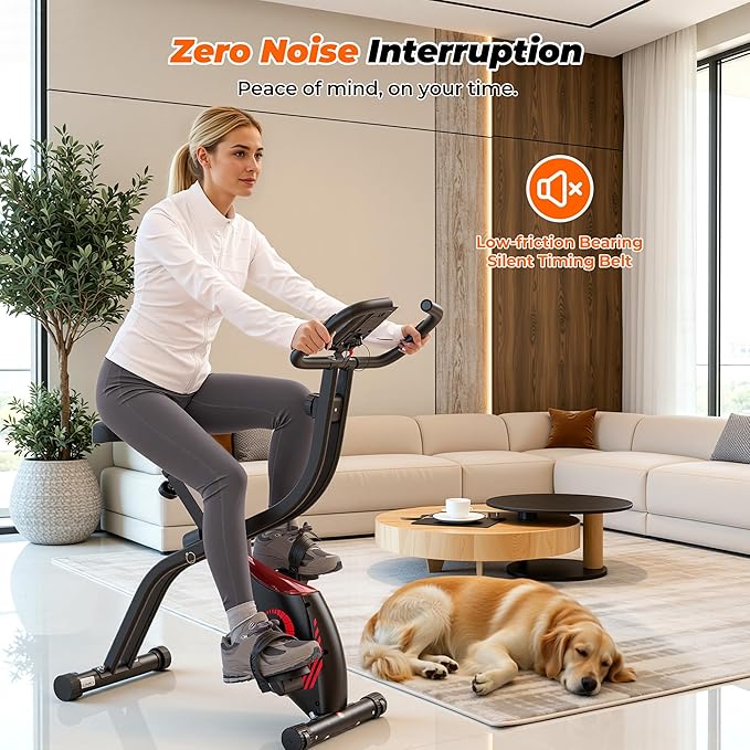 Exercise Bike 3 IN 1 Stationary Bike Folding Exercise Bike with Adjustable Resistance Comfortable Seat Cushion LCD Monitor 265 lbs Weight Capacity for Home Gym Workout (Red)
