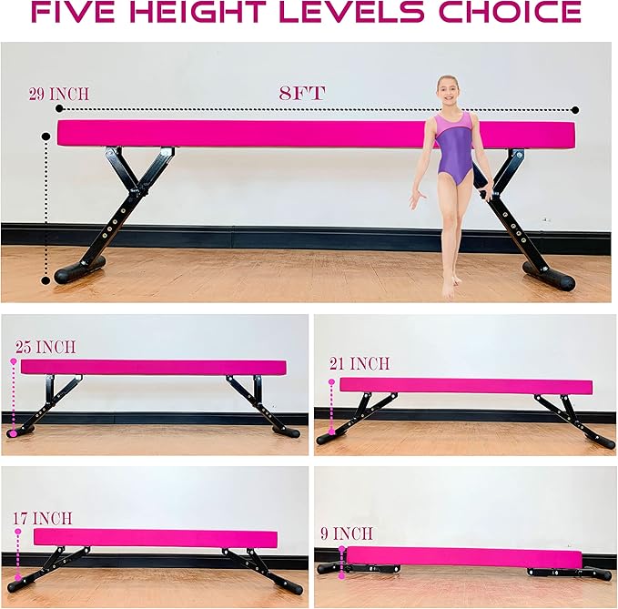 MARFULA Adjustable Balance Beam 8 ft Gymnastic Beam Adjustable Height for Kids and Teenage of All Gymnastic Levels, Gymnastic Training Beam Gymnastic Equipment for Athlete Home and Gym Club Use
