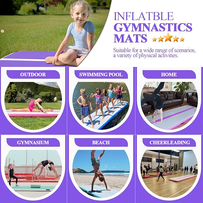 Air Mat Tumble Track, Gymnastics Mats Tumbling Track with Electric Air Pump for Home Use Cheerleading Training Kids Gym Yoga