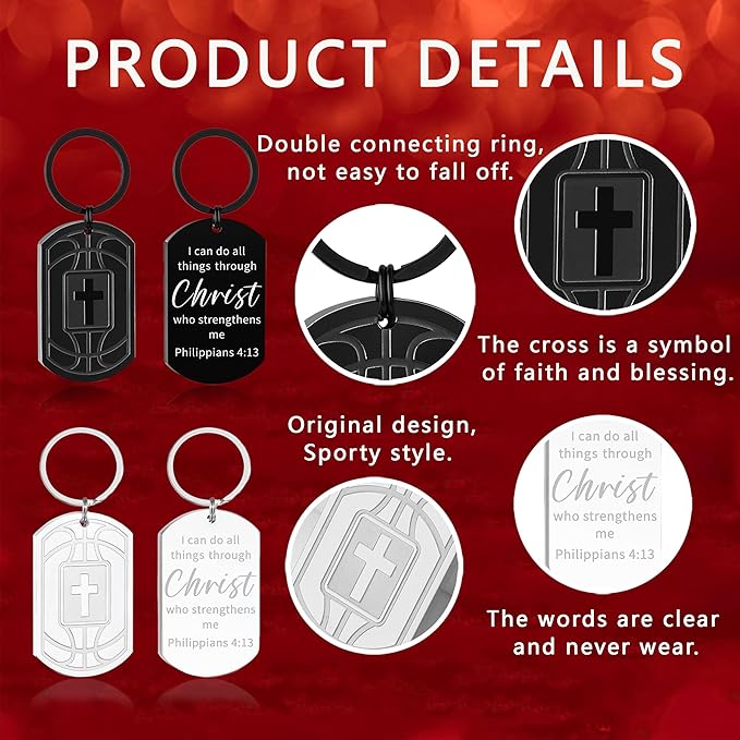 Stocking Stuffers- Football/Baseball/Soccer/Basketball Keychain for Men Baptism Confirmation Mens Gifts