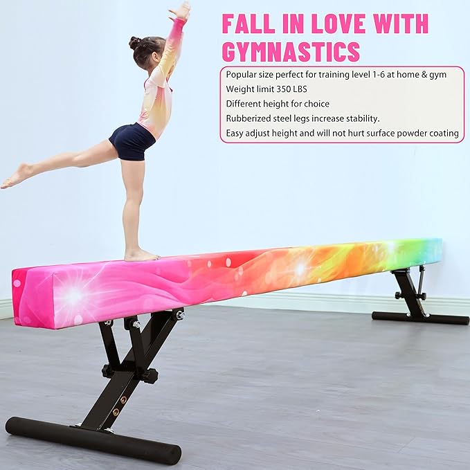 Adjustable Balance Beam for Kids, 8FT Gymnastics Beam with Anti-Slip Legs, High and Low Floor Beam for All Gymnastics Levels, Professional Gymnastic Equipment for Home, Gym Center
