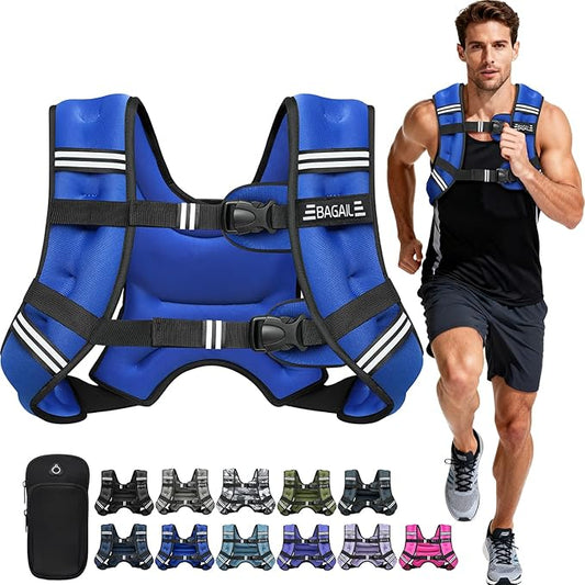 BAGAIL Weighted Vest, 5lb/8lb/10lb/12lb/15lb/20lb/25lb/30lb Weight Vest for Walking & Weight Loss, Reflective Rucking Vest with Phone Pouch for Women & Men, Home Gym & Outdoor Training