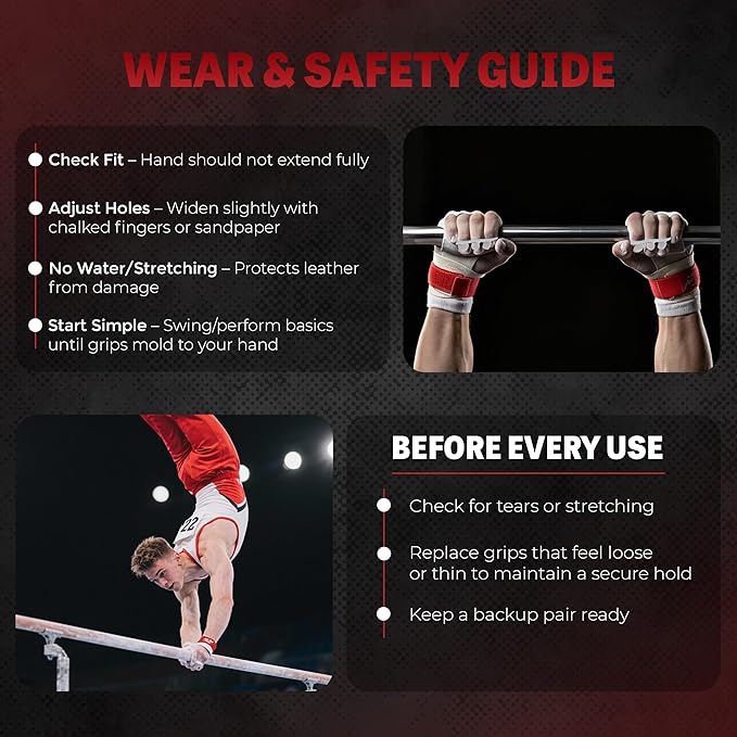 Reisport Men's High Bar Gymnastics Grips - Durable Leather Hand Grips for Gymnastics Bars Men & Boys - Gymnastics Equipment & Accessories for Advanced Gymnasts