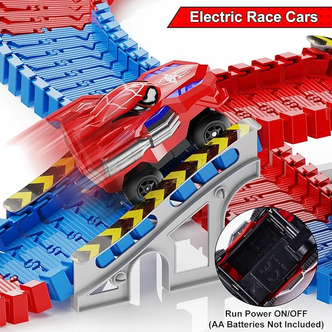 Spider Race Track Toy for Boys 4-6, Race Car Set with 2 Spider Cars, DIY Flexible Tracks Playset, Toddler STEM Building Toys for Girls, Christmas, Birthday Gift for Kids Ages 3+