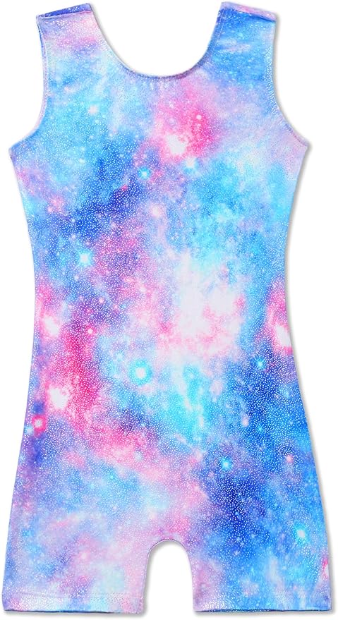 Domusgo Gymnastics Leotards for Girls Sparkly One-Piece Pro Kids Unitard Biketards with Shorts