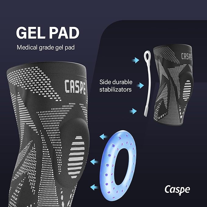 Caspe 1 Pack Compression Knee Brace for Women & Men – Pain Relief Support with Patella Gel Pads & Side Stabilizers – Knee Sleeve for Running, Workout & Arthritis (Gray, Medium)