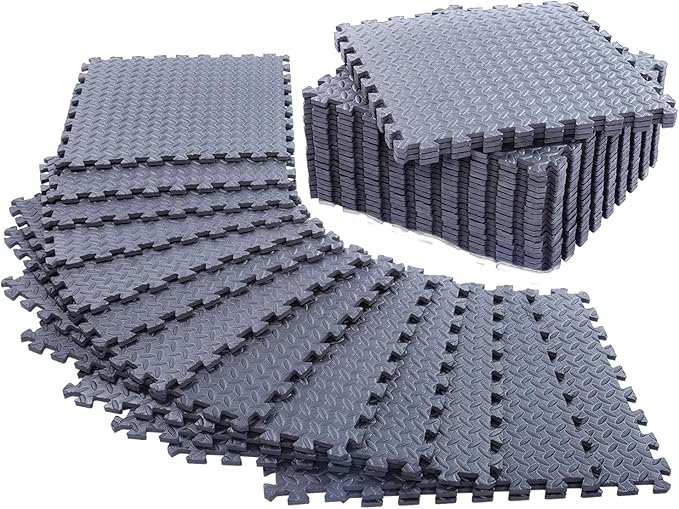 24 Pack - 1/2" Extra Thick Floor Exercise Mat for Home Gym Floor Padding for Kids - High-Density EVA Interlocking Foam Floor Tiles for Gym Equipment, Play Area, Yoga, Cardio, Weights, MMA