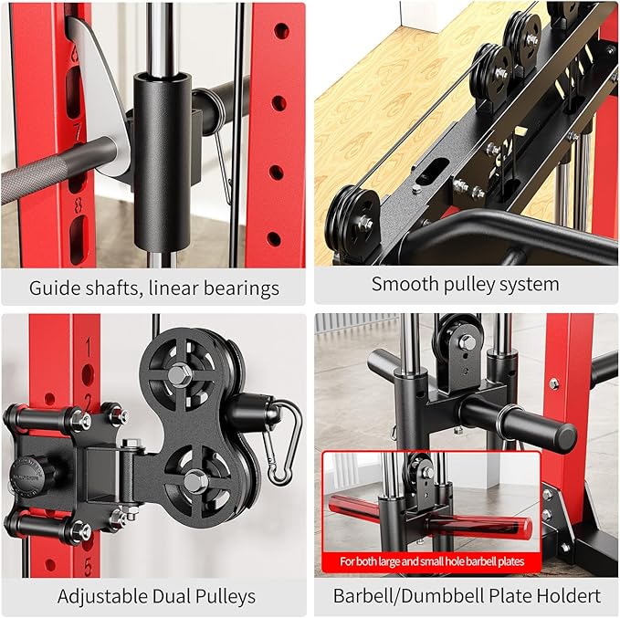 Smith Machine, Multi-Purpose Strength Power Cage with Cable Crossover System and More Training Accessories,Squat Rack Power Rack，Suitable for Home Gyms