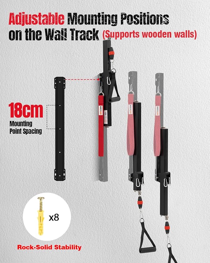 Cable Machine Home Gym, Wall-Mount Workout Equipment with Adjustable Resistance, Compact Fitness Equipment for Full Body Strength Training, Exercise Equipment with Smooth Pulley System