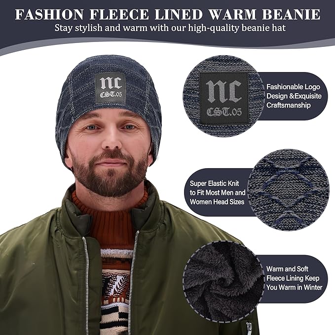 FZ FANTASTIC ZONE Mens Womens Winter Beanie Hat Scarf Set Warm Knit Thick Fleece Lined Skull Cap Neck Warmer for Men Women