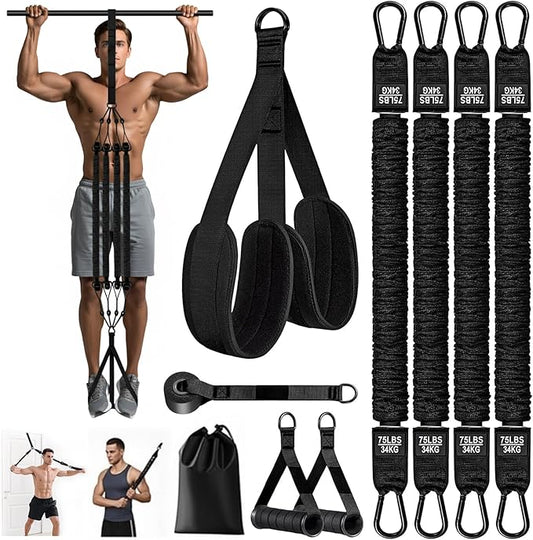 Pull Up Assistance Bands 300 lbs – Heavy Duty Adjustable Pull Up Bar Resistance Bands Set with 4 Assistance Bands, Dual Foot Rest, Nylon Straps & Door Anchor for Unisex Home Gym Strength Training
