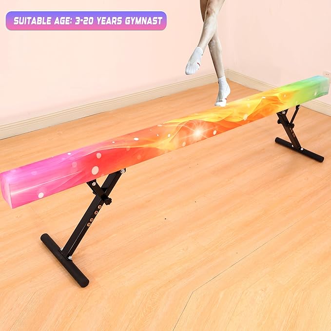 8 Ft Gymnastic Balance Beam with Adjustable Height From7 inch to 22 inch for Kids Children Home Practice, Adjustable Balance Beam with Leg, High and Low Floor Gymnatic Training Beam