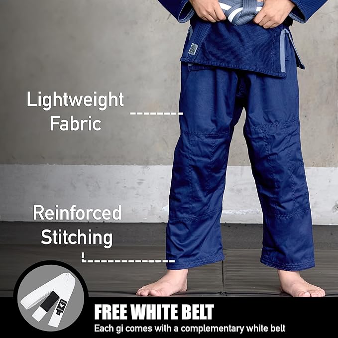 Elite Sports IBJJF Ultra Light BJJ Brazilian Jiu Jitsu Gi for Kids with Preshrunk Fabric and Free Belt