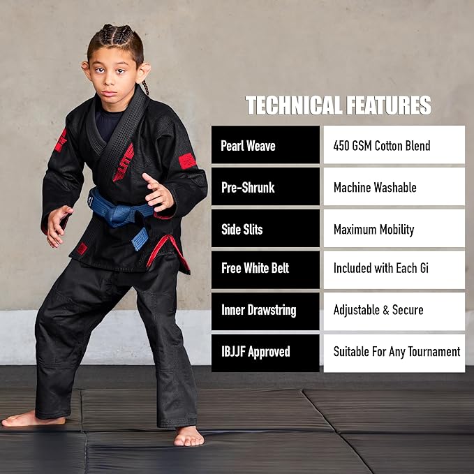 Elite Sports IBJJF Ultra Light BJJ Brazilian Jiu Jitsu Gi for Kids with Preshrunk Fabric and Free Belt