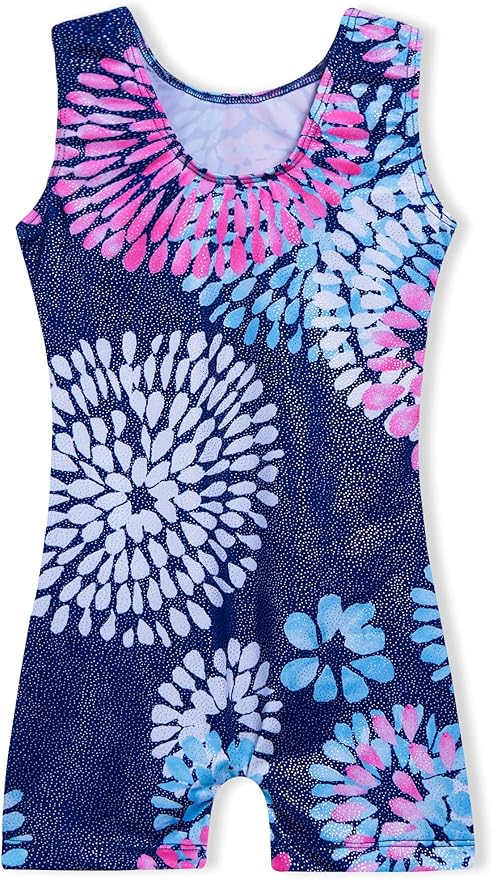 Domusgo Gymnastics Leotards for Girls Sparkly One-Piece Pro Kids Unitard Biketards with Shorts